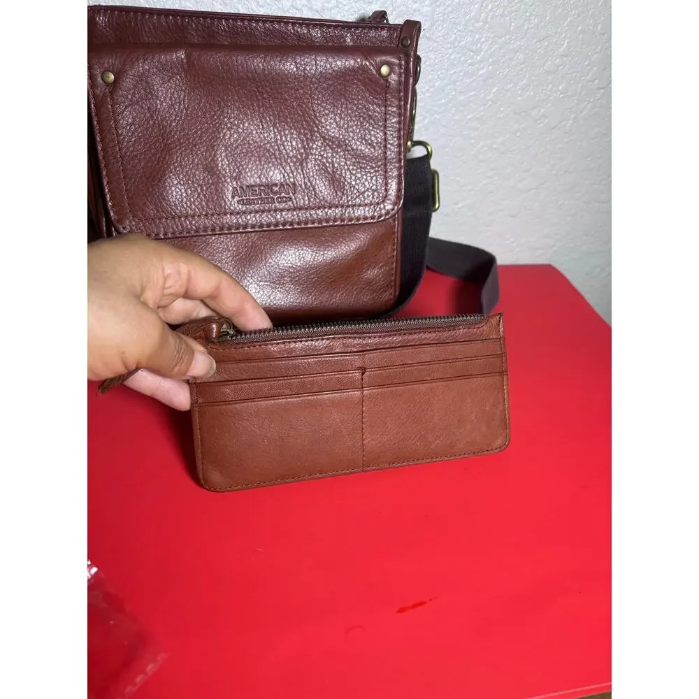 American Leather Company Small Honey Brown Leather Crossbody with Sm wallet
